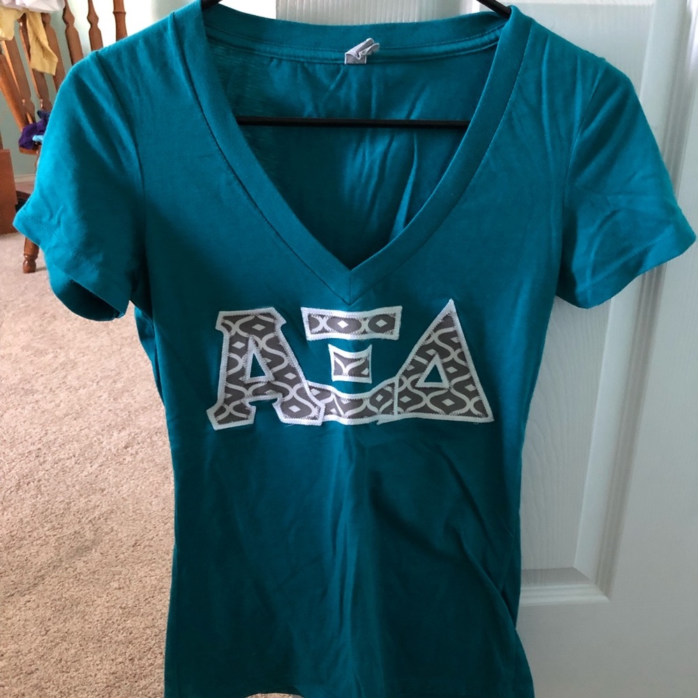 Teal V-Neck w/ stitched ΑΞΔ lettering